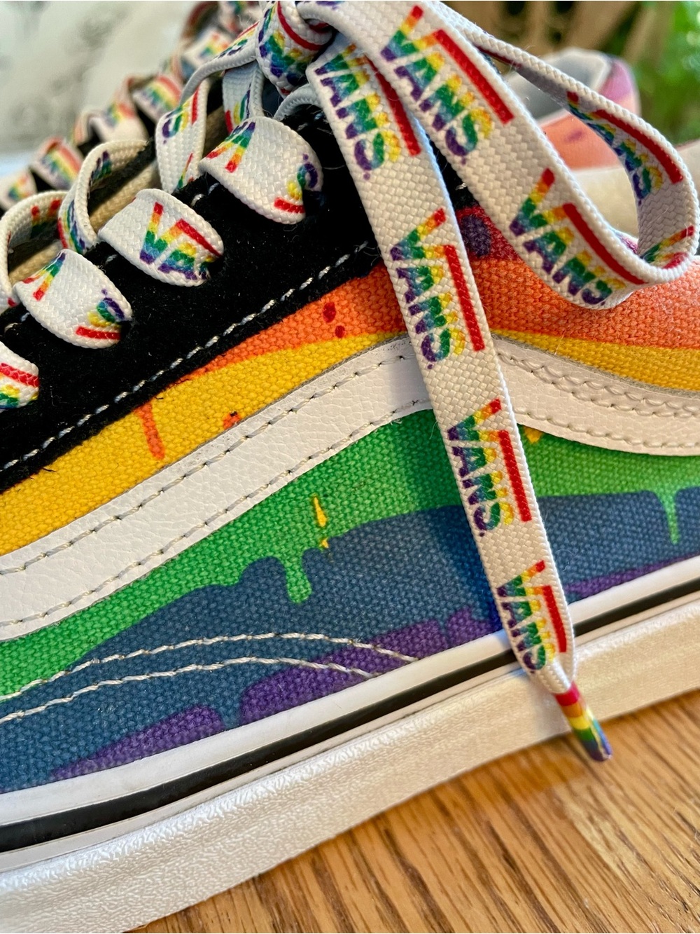 Vans Old Skool “Rainbow Dipped” Low-Top Sneakers with Multi Color Logo Laces.